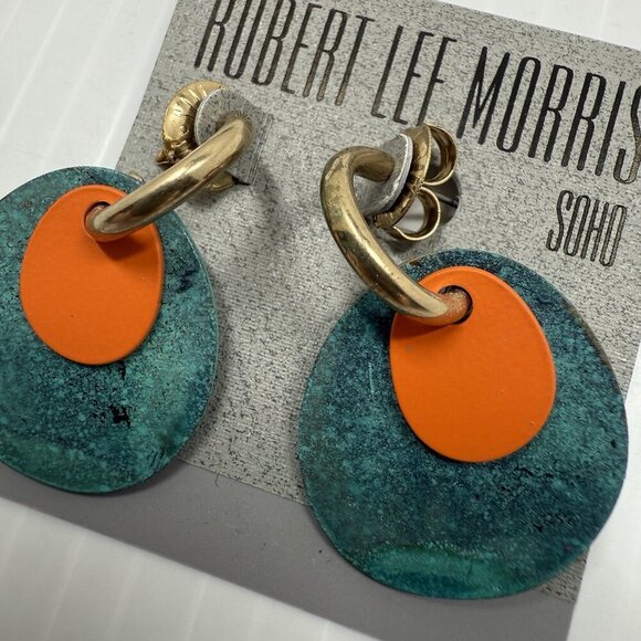 Robert Lee Morris Soho Women's Patina Layered Disc Huggie Hoop Earrings NWT - Picture 4 of 6